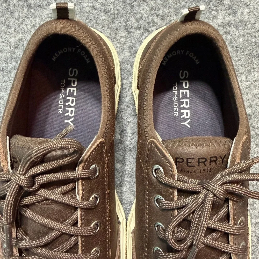 SPERRY TOP-SIDER Kids Deckfin Brown Leather Memory Foam Sneakers Size 2M